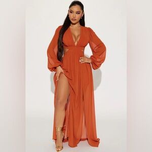 Fashion Nova Natalia Maxi Dress Cognac